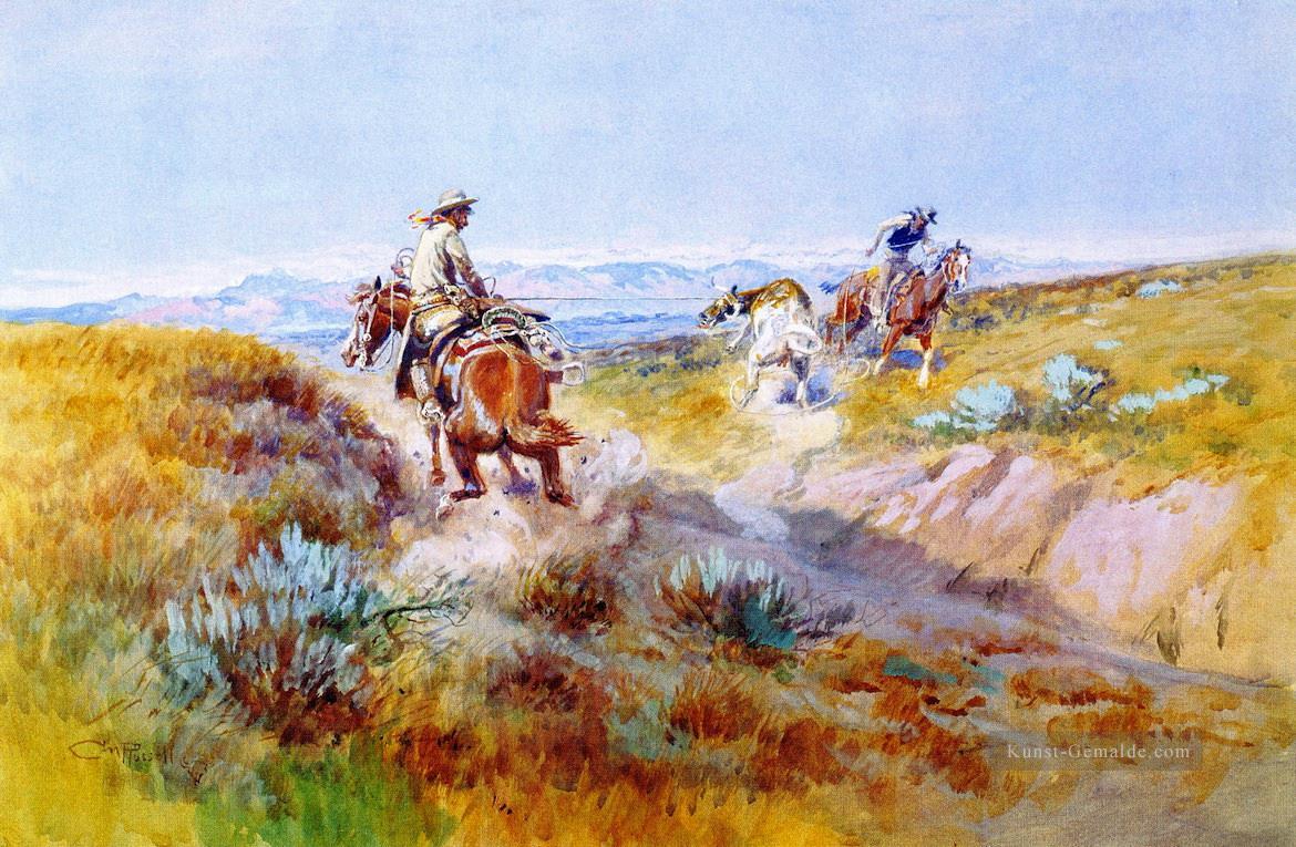 als Kühe wild waren 1936 Charles Marion Russell Indiana Cowboy Ölgemälde